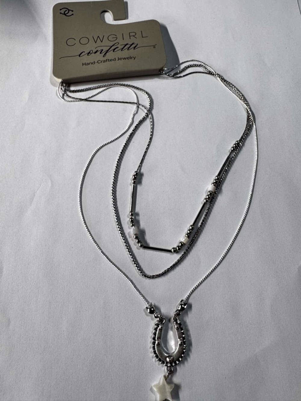 Layered Silver Horseshoe & Star Necklace - Silver